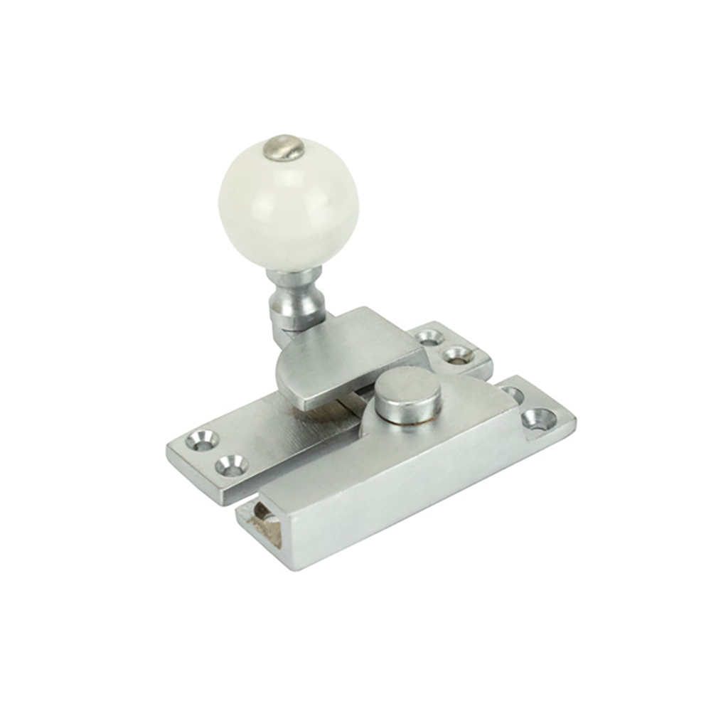 Sash Heritage Straight Arm Fastener with White Ceramic Knob (Standard) - Satin Chrome